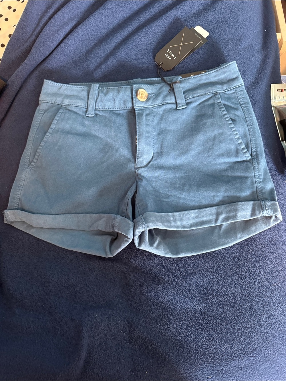 American Eagle Outfitters Blue High-Waist Cuffed Women's Shorts